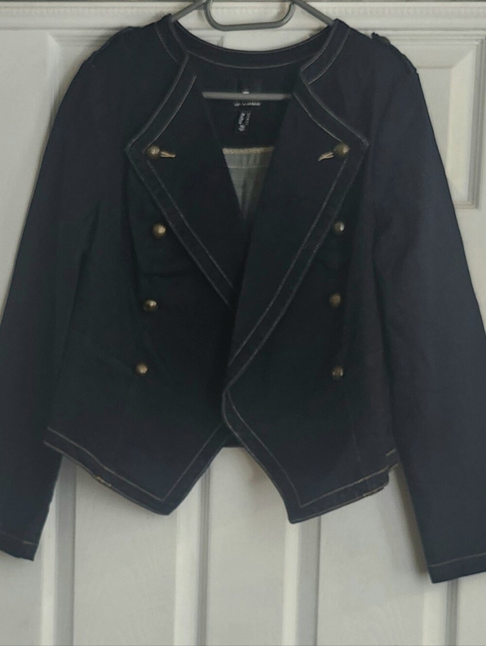 Love & Legend  Military-Style Dark Blue Denim Blazer with Brass Buttons